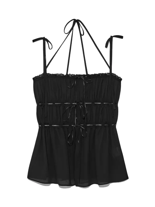 DREAMY LACE SHIRRING TOP (BLACK)