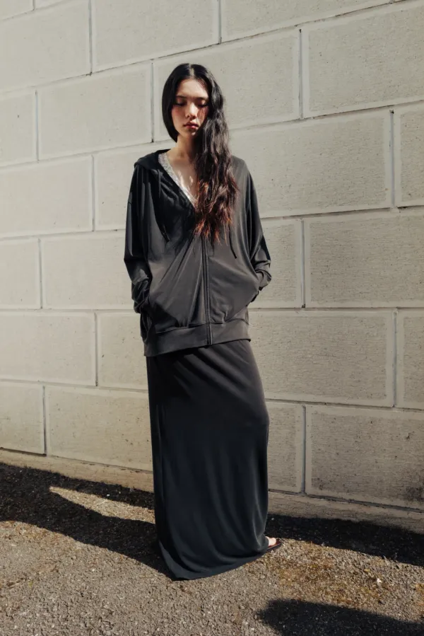 Flowy jersey hoodie zip-up (white / dark gray)