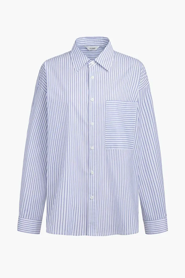 [Men] Wrinkle Free Over-Fit Shirt, Blue Stripe