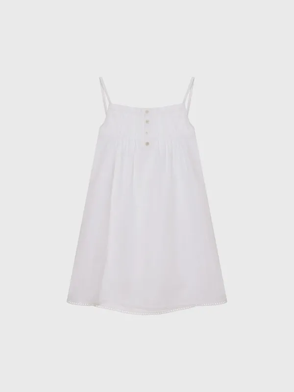 Linen lace trimmed button dress (white / gray)