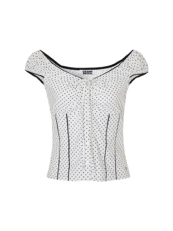 DOT LACE SHIRRING BLOUSE_WHITE