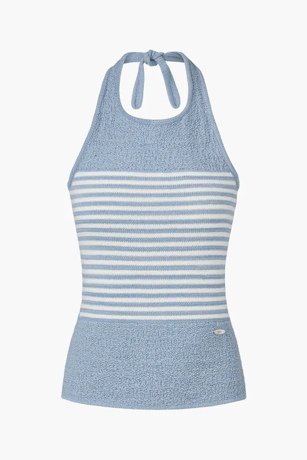 Striped knitted Halter Top, Light Blue