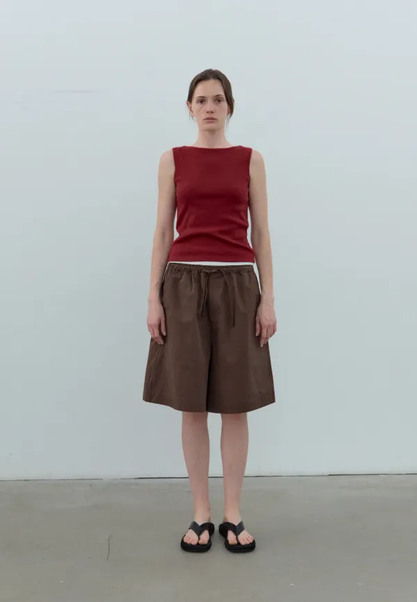 Flare bermuda pants (brown)