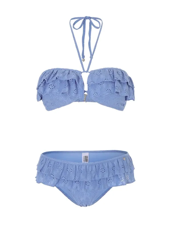 EYELET FRILL BIKINI SET_BLUE