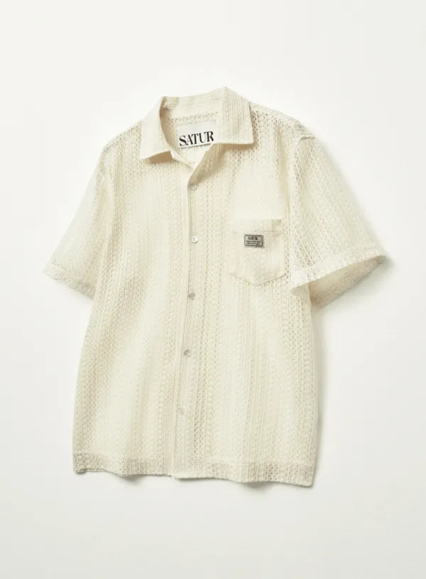 Crochet Open Collar Half Shirt - Cream