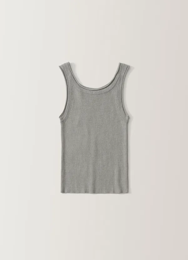 Glen ribbed knit top (Light gray)