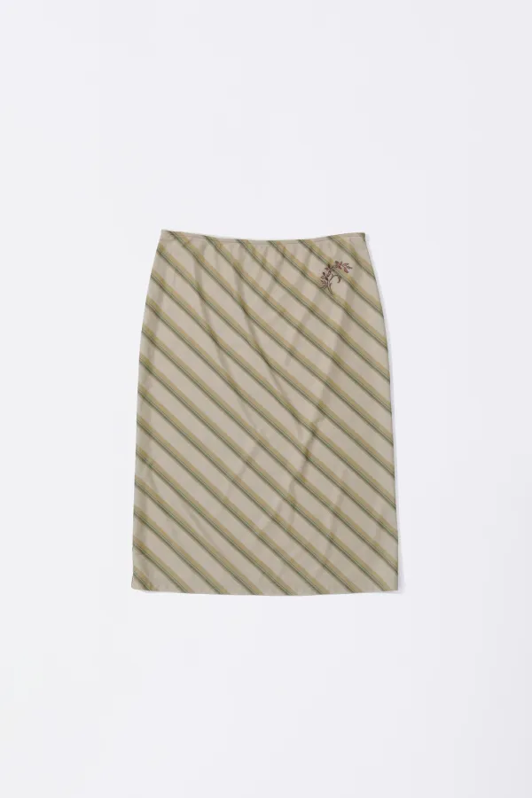 Mesh Stripe Midi Skirt Beige