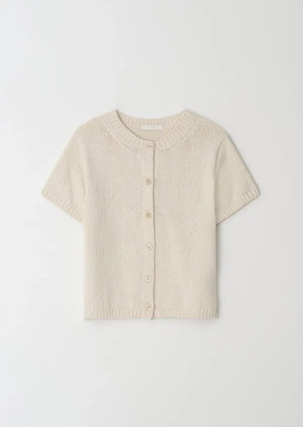 crew neck half knit cardigan-cream