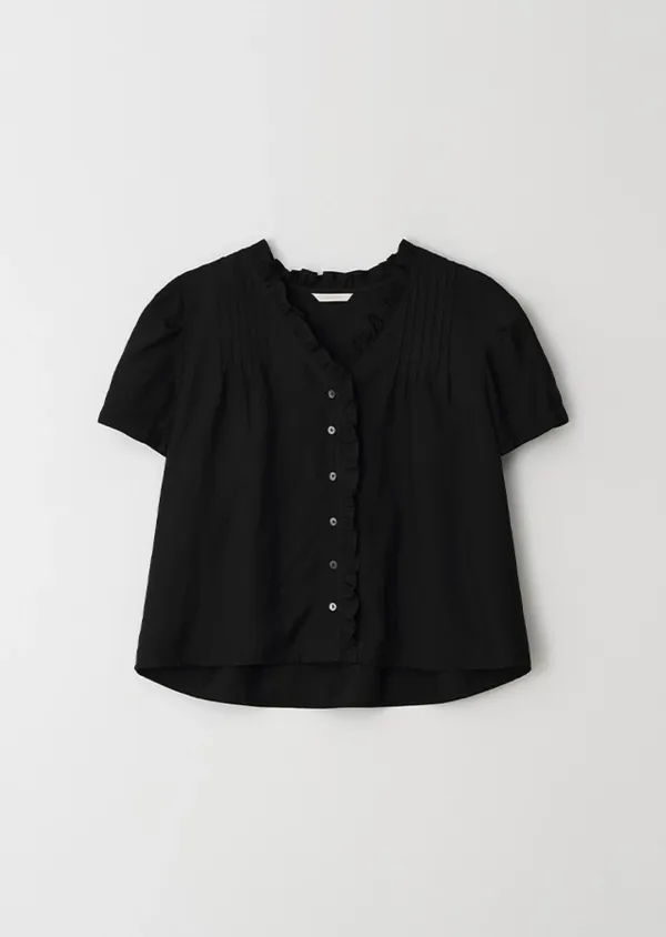 pintuck frill blouse-black