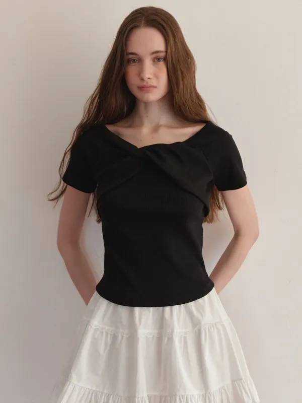 A TWIST JERSEY TOP_BLACK