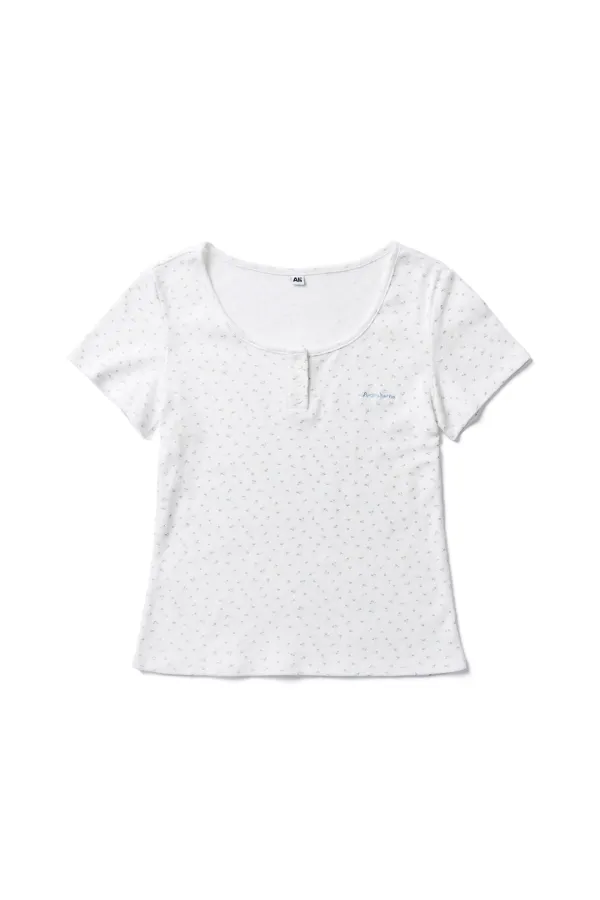 Flower Eyelet Button Down Tee White