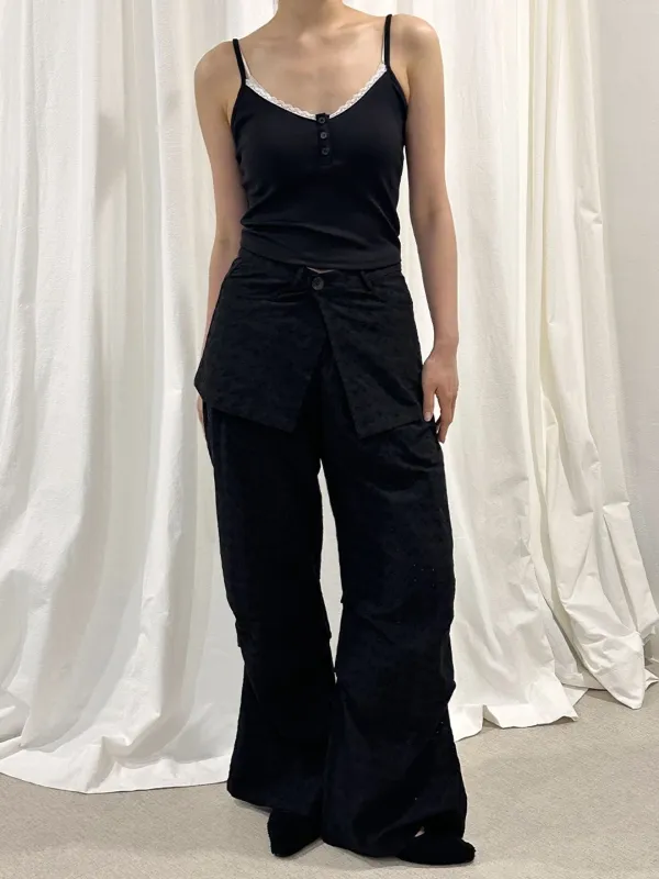 FLOWER LACE LAYERED PANTS / BLACK