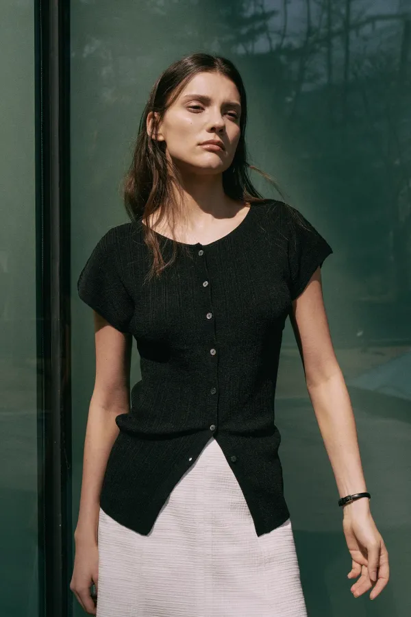 Ribbed Cap Sleeve Cardigan[LMBESUKN277]-3color
