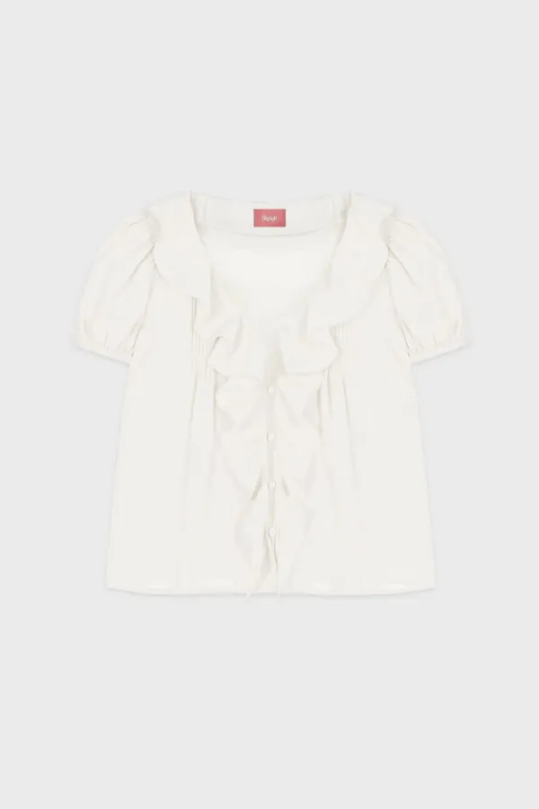 V-Neck Frill Blouse (White)