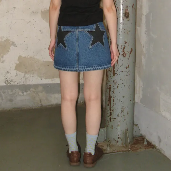 STAR BLACK MINI DENIM SKIRT MEDIUM BLUE
