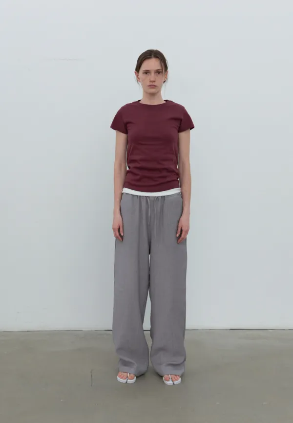 Pleats wide banding pants (purple gray)