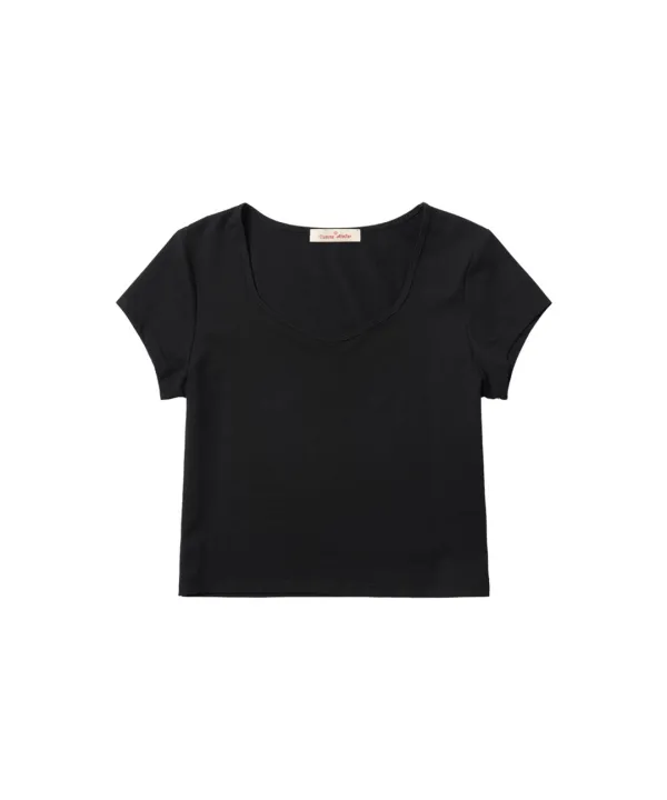 A3532 에센셜 다이아 넥 티셔츠_Black