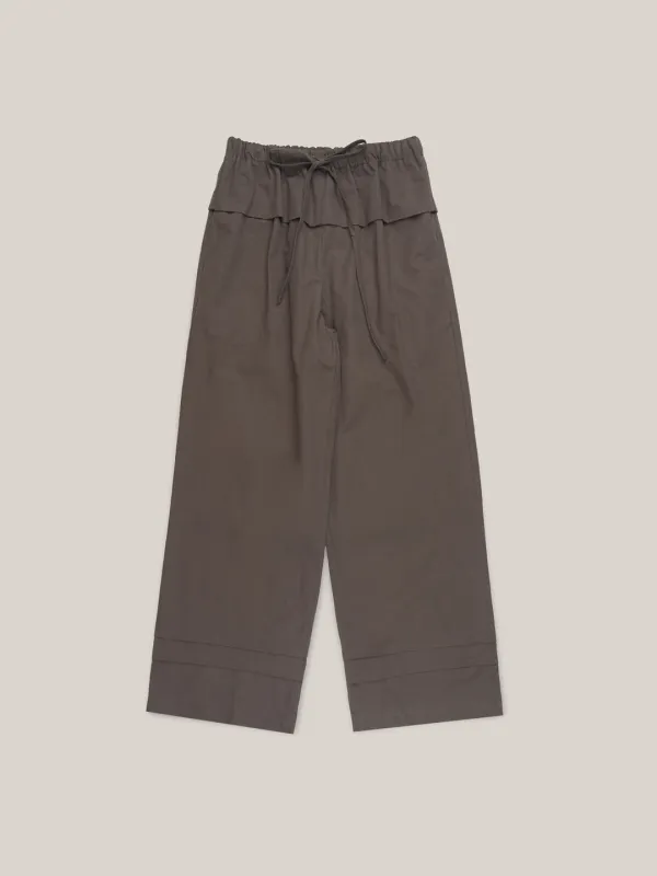 COTTON FRILL PANTS  [ CHARCOAL ]