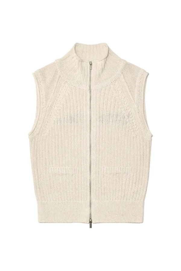 BACK LOGO HIGH NECK KNIT VEST IN LIGHT BEIGE