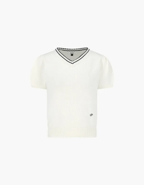 v neck half sleeve pullover - ivory